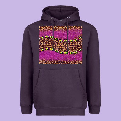 Mardi Gras  Leopard Pink Glitter Bead Heavyweight Hoodie Designed By Barkaloodesign