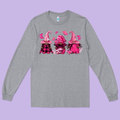 Breast Cancer Afro Gnomies Long Sleeve Tee Designed By Fadigitalartstudio