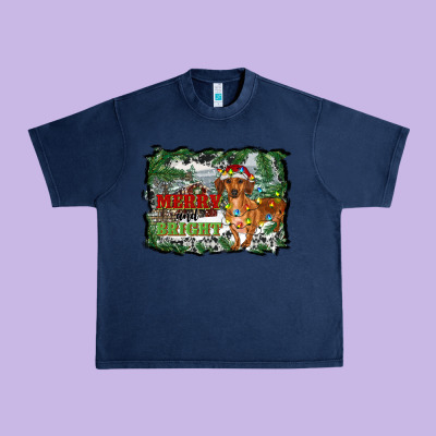 Merry And Bright  Dachshund With Farm Urban Heavy Tee Designed By Ranaportraitstore