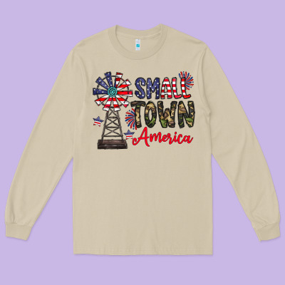 Small Town America Long Sleeve Tee Designed By Cowhidedigitalart