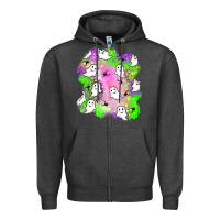 Charcoal Heather ghost halloween patch Zipper Hoodie - BundleAndBundleShop
