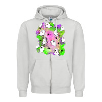 Dove Grey ghost halloween patch Zipper Hoodie - BundleAndBundleShop