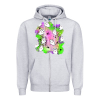 Heather Grey ghost halloween patch Zipper Hoodie - BundleAndBundleShop
