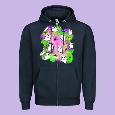 Ghost Halloween Patch Zipper Hoodie Designed By Bundleandbundleshop