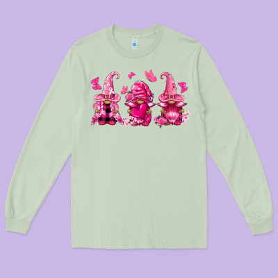 Breast Cancer Gnomies Long Sleeve Tee Designed By Fadigitalartstudio