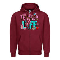 Burgundy teacher life Zipper Hoodie - AdoDesignShop