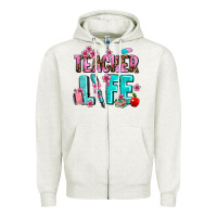 Oatmeal Heather teacher life Zipper Hoodie - AdoDesignShop