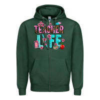 Sports Green teacher life Zipper Hoodie - AdoDesignShop