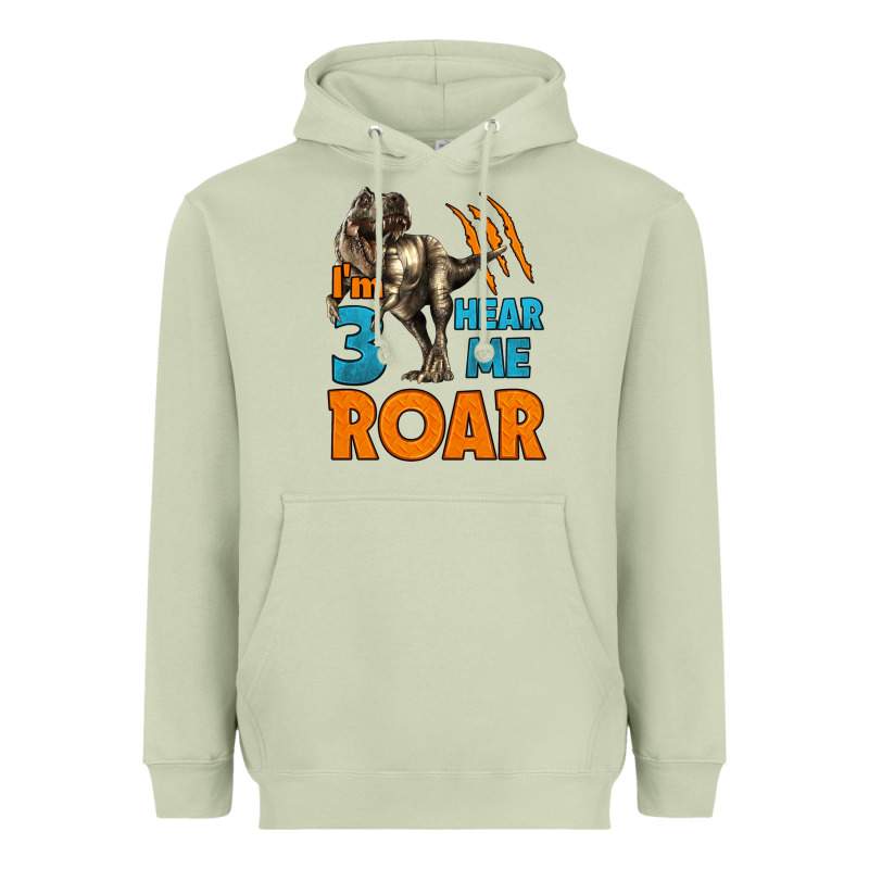 I'm Three Hear Me Roar Dinosaur Birthday Heavyweight Hoodie by LillyAllenDesigns | Teevron