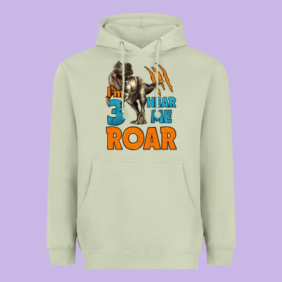 I'm Three Hear Me Roar Dinosaur Birthday Heavyweight Hoodie Designed By Lillyallendesigns