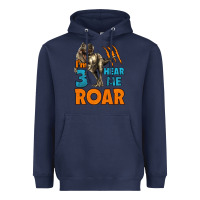 Navy i'm three hear me roar dinosaur birthday Heavyweight Hoodie - LillyAllenDesigns