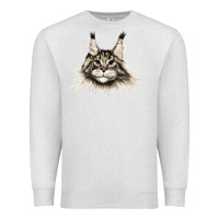 Oatmeal Heather Maine Coon Cat Face Premium Sweatshirt - LillyAllenDesigns