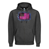Charcoal Heather Old Leopard American Flag Zipper Hoodie - Bettercallsaul