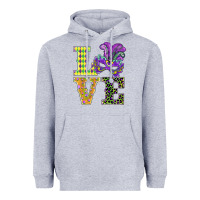 Heather Grey mardi gras love mask Heavyweight Hoodie - BarkalooDesign