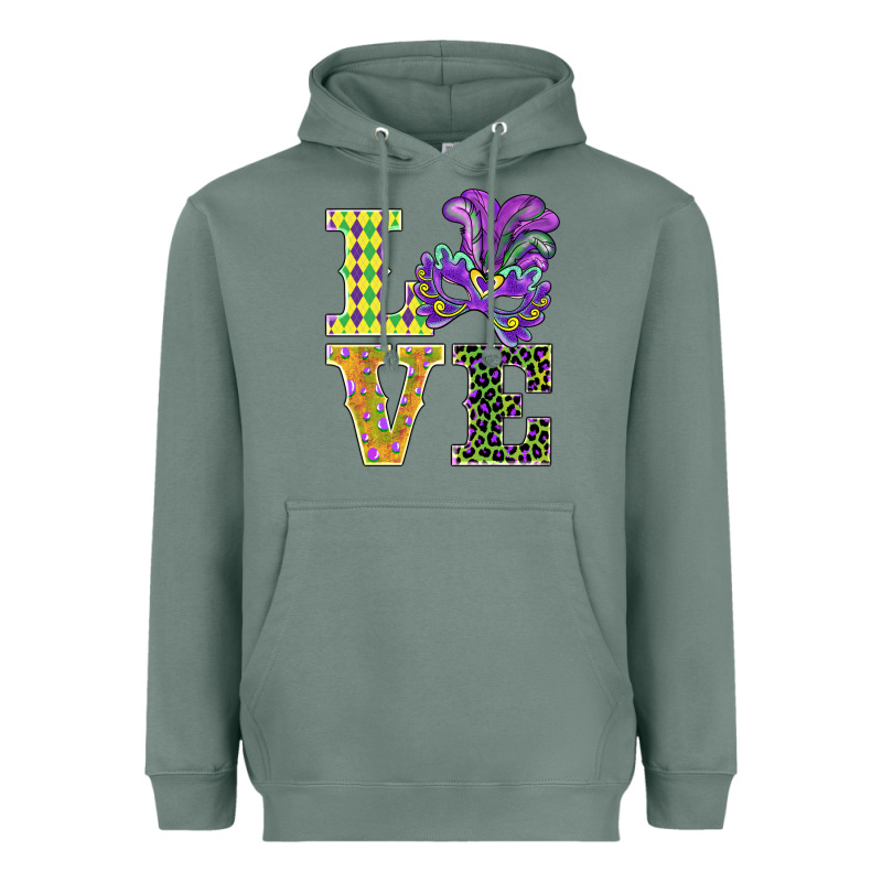 Mardi Gras Love Mask Heavyweight Hoodie by BarkalooDesign | Teevron