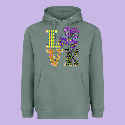 Mardi Gras Love Mask Heavyweight Hoodie Designed By Barkaloodesign