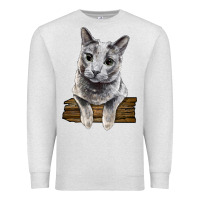Oatmeal Heather Russian Blue Cat Face Premium Sweatshirt - LillyAllenDesigns