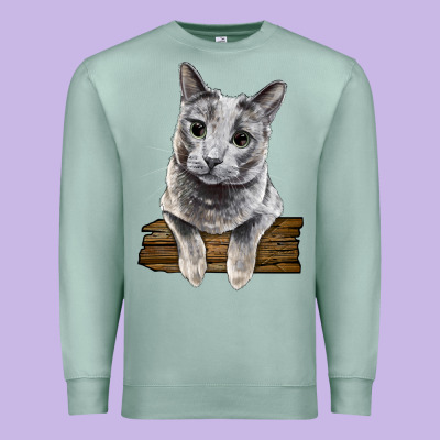 Russian Blue Cat Face Premium Sweatshirt Designed By Lillyallendesigns