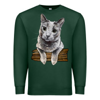 Sports Green Russian Blue Cat Face Premium Sweatshirt - LillyAllenDesigns