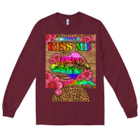 Burgundy lgbtq kiss me  can cooler Long Sleeve Tee - HRA Design Shop