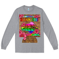 Heather Grey lgbtq kiss me  can cooler Long Sleeve Tee - HRA Design Shop