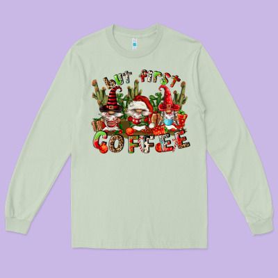 But First Coffee Long Sleeve Tee Designed By Fadigitalartstudio