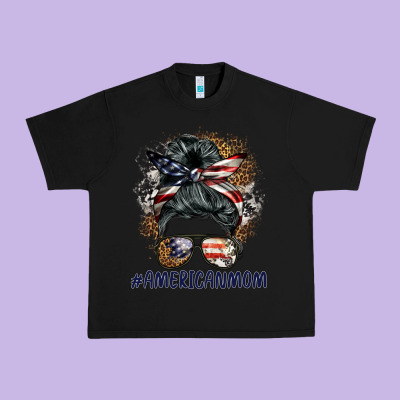 Americanmom Messy Bun Urban Heavy Tee Designed By Barkaloodesign