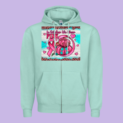 In October We Wear Pink Zipper Hoodie Designed By Jahusdesignshop