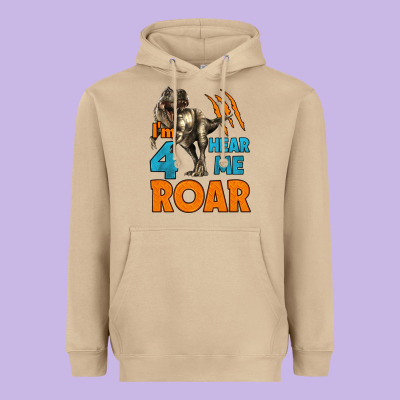 I'm Four Hear Me Roar Dinosaur Birthday Heavyweight Hoodie Designed By Lillyallendesigns