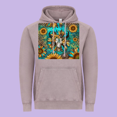 Bull Skull Sunflowers Vintage Hoodie Designed By Ranaportraitstore