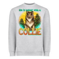 Heather Grey life is better with a collie Heavyweight Sweatshirt - texasbilliewilder