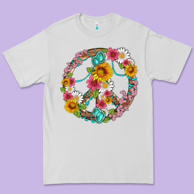 Floral Peace Sign With Gemstone Premium Tee Designed By Artiststas