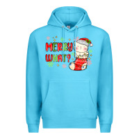Ocean Blue merry what christmas cat Premium Hoodie - MaliasSmallBusiness