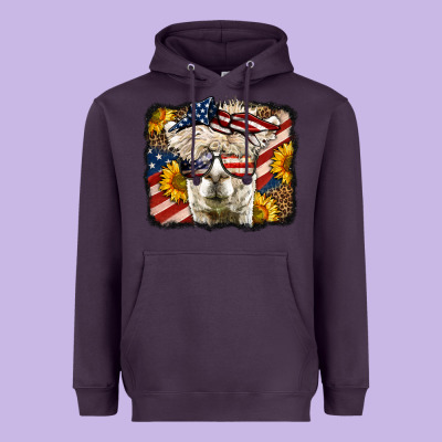 4th Of July Llama Heavyweight Hoodie Designed By Lillyallendesigns