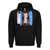 Black Western Farm Life Cowhide Wood Blue Glitter Brush Stroke Zipper Hoodie - Bettercallsaul