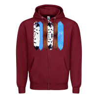 Burgundy Western Farm Life Cowhide Wood Blue Glitter Brush Stroke Zipper Hoodie - Bettercallsaul