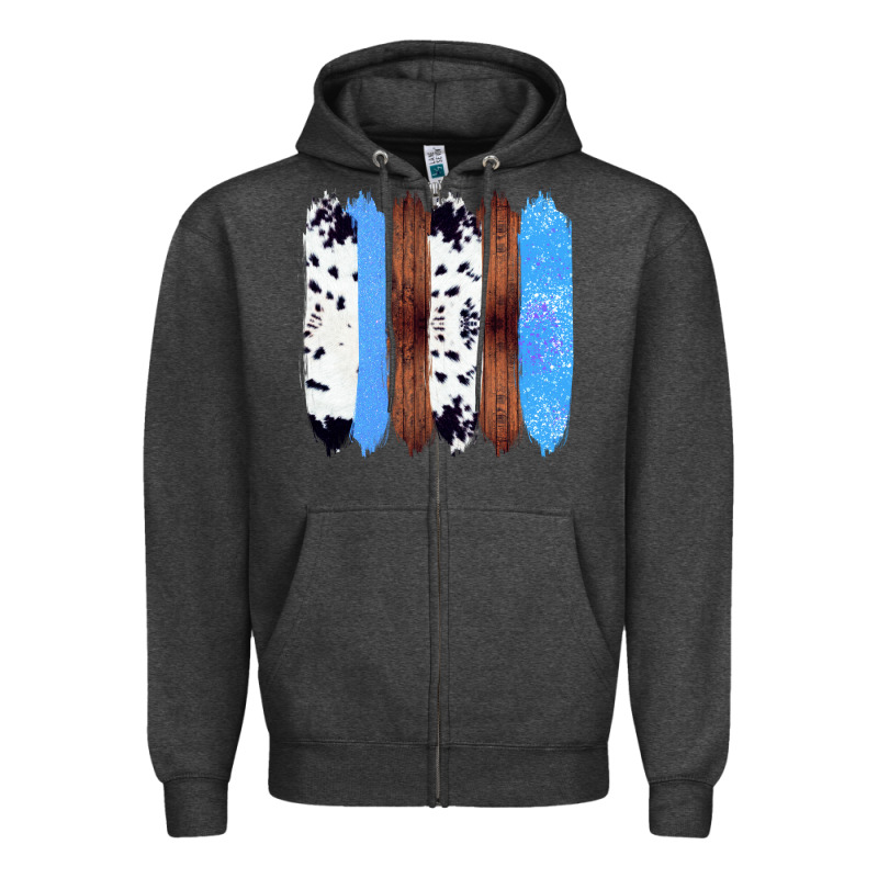 Western Farm Life Cowhide Wood Blue Glitter Brush Stroke Zipper Hoodie by Bettercallsaul | Teevron