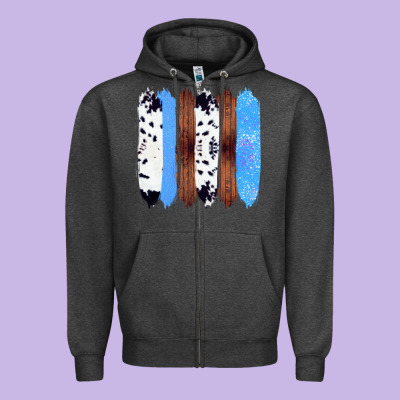 Western Farm Life Cowhide Wood Blue Glitter Brush Stroke Zipper Hoodie Designed By Bettercallsaul