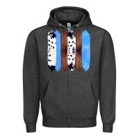 Charcoal Heather Western Farm Life Cowhide Wood Blue Glitter Brush Stroke Zipper Hoodie - Bettercallsaul