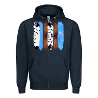 Navy Western Farm Life Cowhide Wood Blue Glitter Brush Stroke Zipper Hoodie - Bettercallsaul