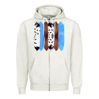 Oatmeal Heather Western Farm Life Cowhide Wood Blue Glitter Brush Stroke Zipper Hoodie - Bettercallsaul