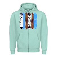 Seafoam Western Farm Life Cowhide Wood Blue Glitter Brush Stroke Zipper Hoodie - Bettercallsaul