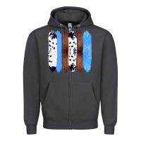 Smoke Western Farm Life Cowhide Wood Blue Glitter Brush Stroke Zipper Hoodie - Bettercallsaul