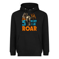 Black i'm five hear me roar dinosaur birthday Heavyweight Hoodie - LillyAllenDesigns