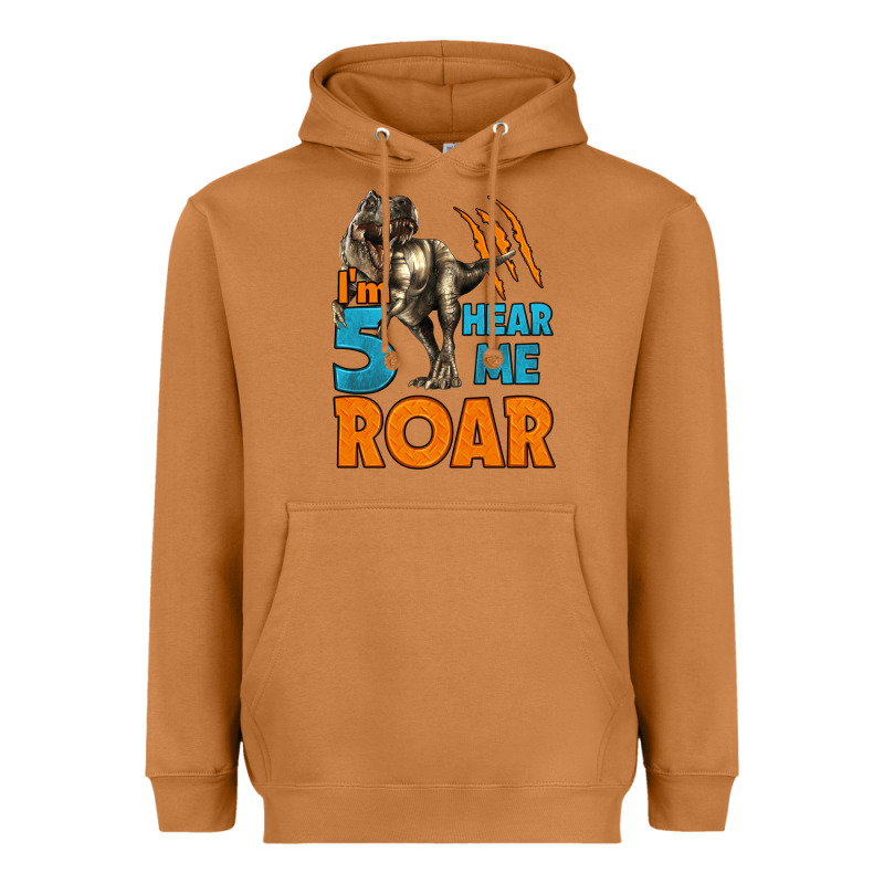 I'm Five Hear Me Roar Dinosaur Birthday Heavyweight Hoodie by LillyAllenDesigns | Teevron