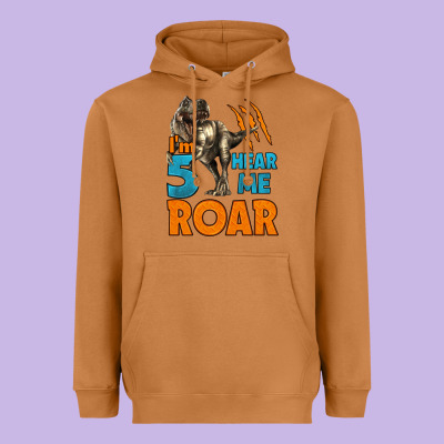 I'm Five Hear Me Roar Dinosaur Birthday Heavyweight Hoodie Designed By Lillyallendesigns