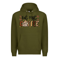 Army Green but first coffee Premium Hoodie - MaliasSmallBusiness
