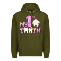 Army Green my first tooth with teeth for girls Premium Hoodie - AdoDesignShop