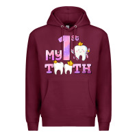 Burgundy my first tooth with teeth for girls Premium Hoodie - AdoDesignShop