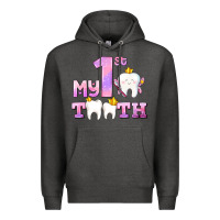 Charcoal Heather my first tooth with teeth for girls Premium Hoodie - AdoDesignShop